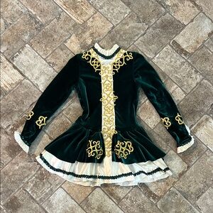 Green and Gold Velvet Irish Dance Dress small child